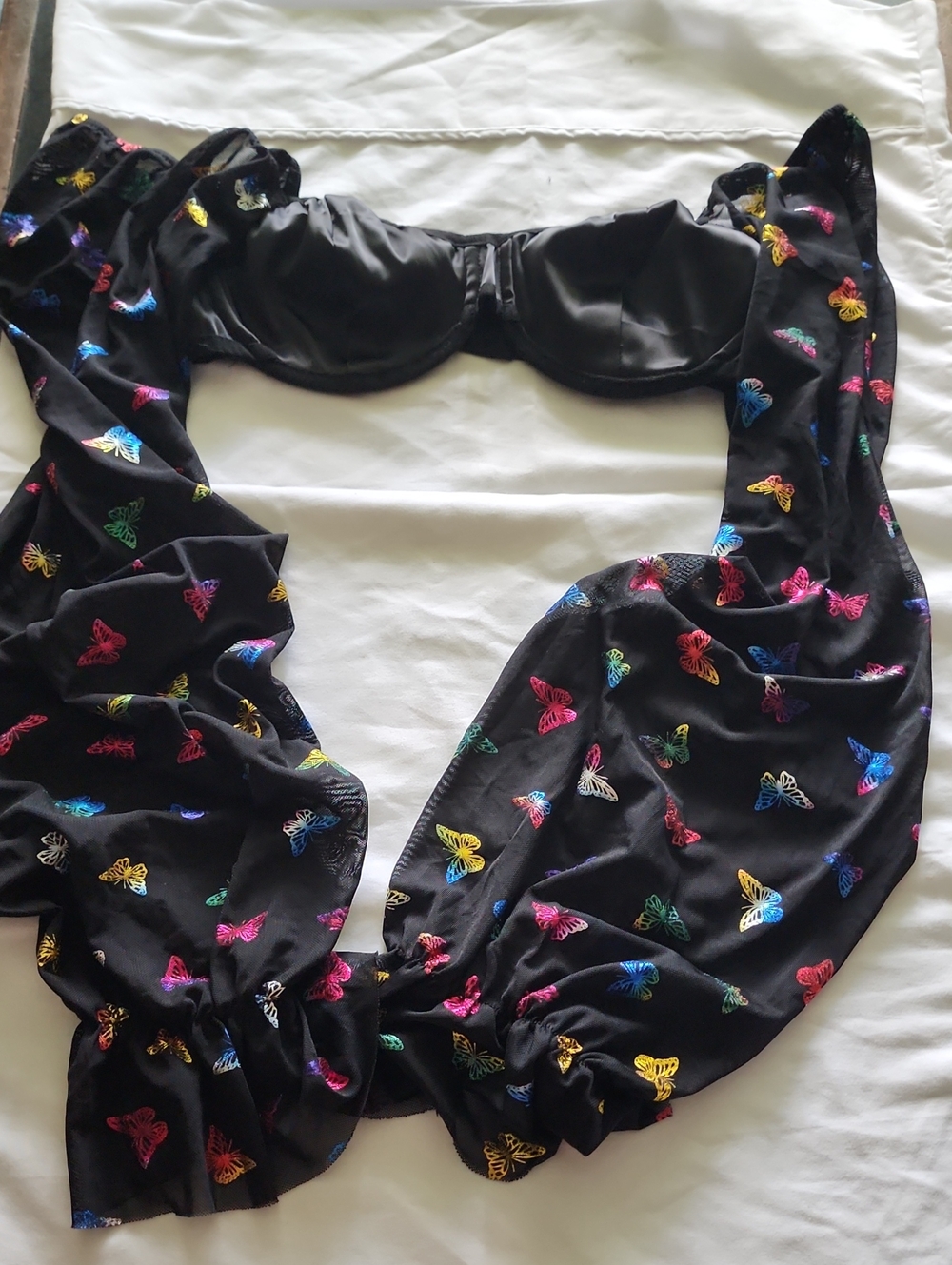 Dolls Kill Rainbow Holographic Butterfly Mesh Shrug Underwire Top M